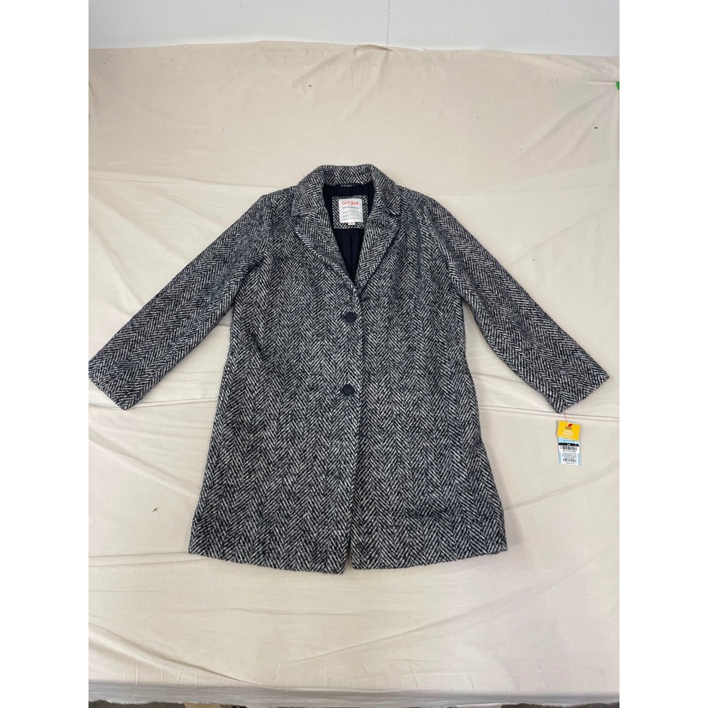 Cat & Jack Girls Long Herringbone Coat Black & Cream Size XL NWT